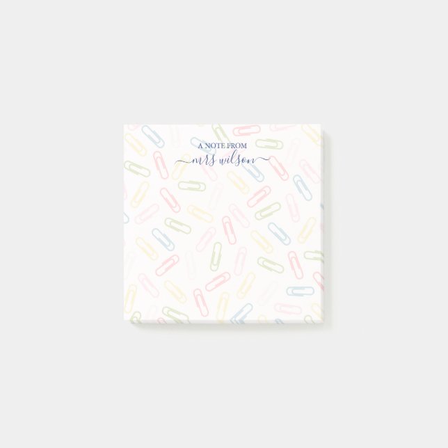 Niedliches Paperclip-Muster von Lehrer Post-it Klebezettel (Vorderseite)