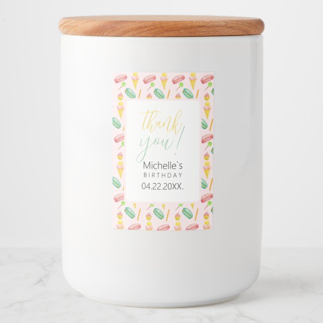 Niedliches Party Aquarellfarben-Illustrationsmuste Lebensmitteletikett (Vorderseite)