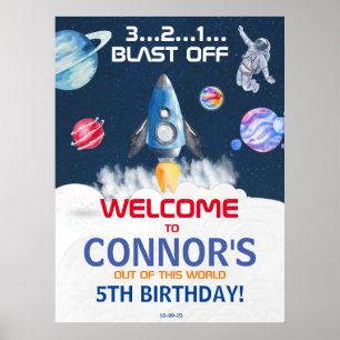 Niedliches Party Astronaut Geburtstag Willkommen Poster