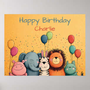 Niedliches Party für Zootiere mit Balloons und Con Poster