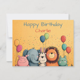 Niedliches Party für Zootiere mit Balloons und Con Postkarte