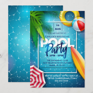Niedliches Party im Schwimmbad, Geburtstagsgeschen Einladung