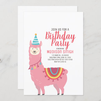 Niedliches Party Llama und Balloon Einladung zum G