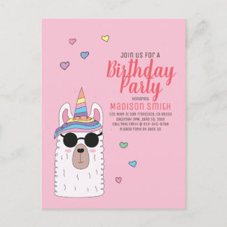 Niedliches Party Llamacorn Einladung zum Geburtsta