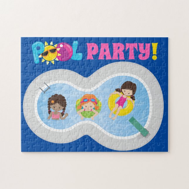 Niedliches Party Schwimmbad Girls Puzzle (Horizontal)