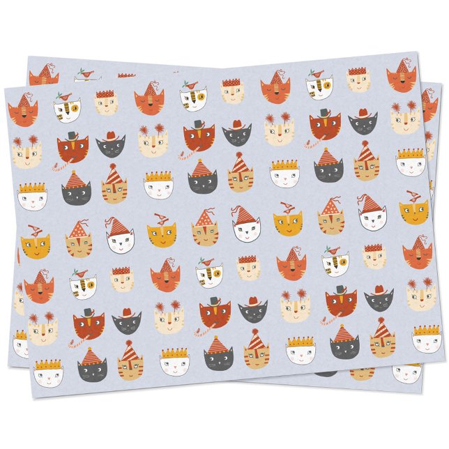 Niedliches Party Seidenpapier (Cute kitty cats with party hats and crowns on tissue paper)