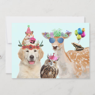 Niedliches Party Tiere Geburtstag Einladung