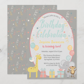 Niedliches Party Tiere Geburtstagsfeier Blue Einladung