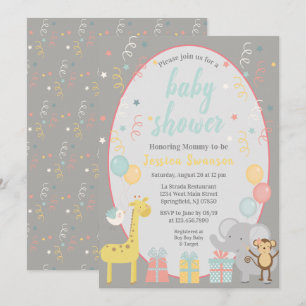 Niedliches Party Tiere Kinderdusche Einladung - Bl