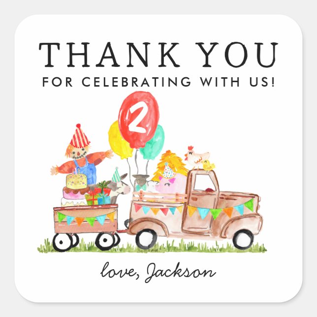 Niedliches Party Tiere LKW Stallkids Farm Geburtst Quadratischer Aufkleber (Vorderseite)