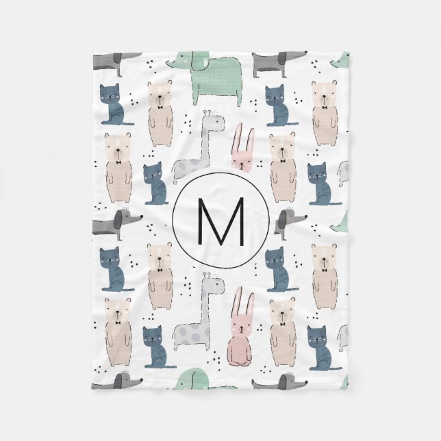 Niedliches Pastel Baby-Tiermuster Fleecedecke (Vorderseite)