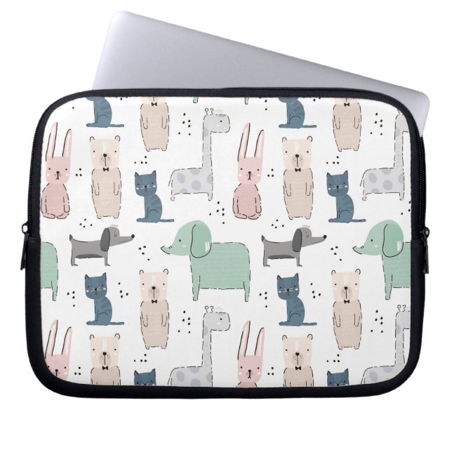 Niedliches Pastel Baby-Tiermuster Laptopschutzhülle (Vorderseite)
