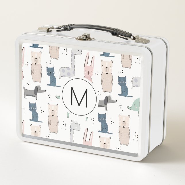 Niedliches Pastel Baby-Tiermuster Metall Brotdose (Vorderseite)