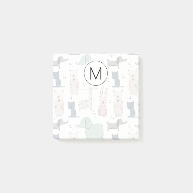 Niedliches Pastel Baby-Tiermuster Post-it Klebezettel (Vorderseite)