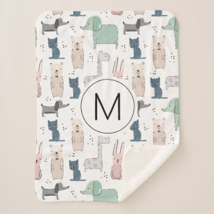 Niedliches Pastel Baby-Tiermuster Sherpadecke