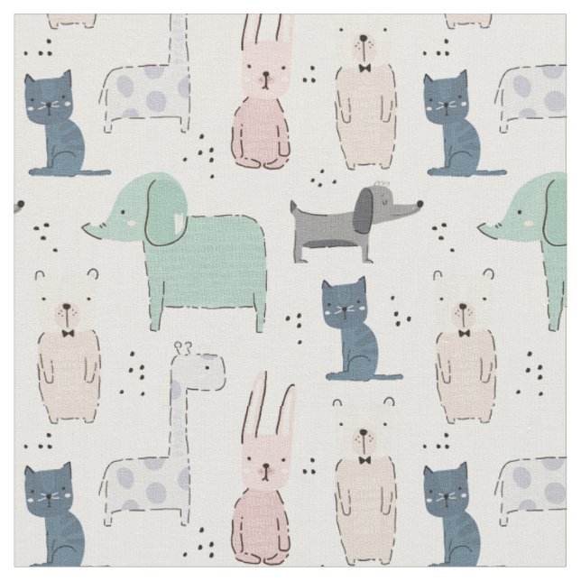Niedliches Pastel Baby-Tiermuster Stoff (Nahaufnahme)