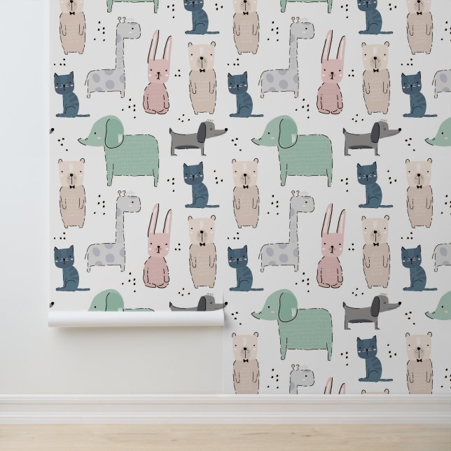 Niedliches Pastel Baby-Tiermuster Tapete (Anwendung)