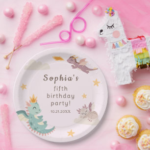 Niedliches Pastel Dragon Kindergeburtstag Party Pappteller