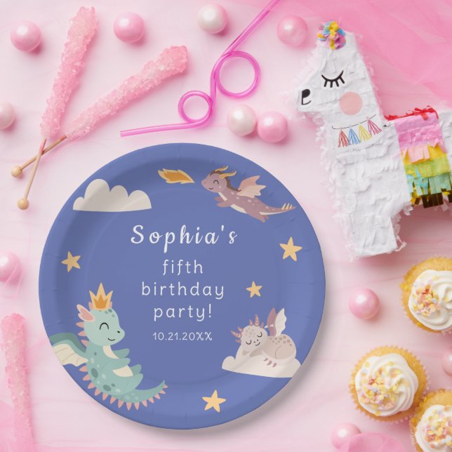 Niedliches Pastel Dragon Kindergeburtstag Party Pappteller (Party)