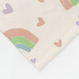 Niedliches Pastel-Regenbogen- und Herzmuster Fleecedecke