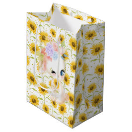 NIEDLICHES PASTEL WATERCOLOR BUNNY MIT SONNENBLUME MITTLERE GESCHENKTÜTE