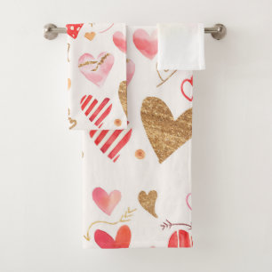 Niedliches Pastell Herz Muster Badetuch Set