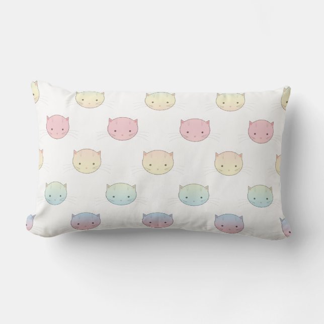 Niedliches Pastell Kitty Cat Faces Muster Lendenkissen (Vorderseite)