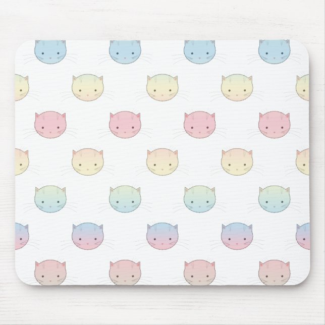Niedliches Pastell Kitty Cat Faces Muster Mousepad (Vorne)