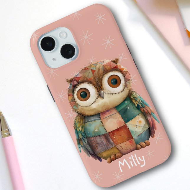 Niedliches Pastell-Patchwork Owl Individuelle Name Case-Mate iPhone Hülle (Von Creator hochgeladen)