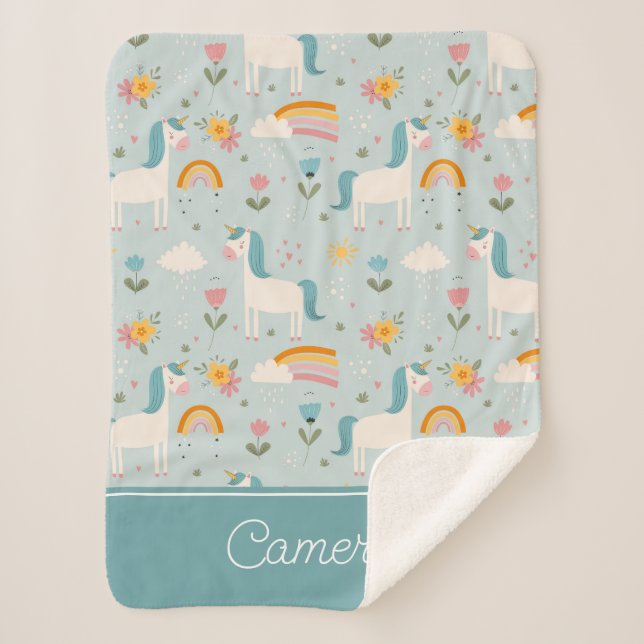 Niedliches Pastell-Regenbogen-Muster Sherpadecke (Vorderseite)