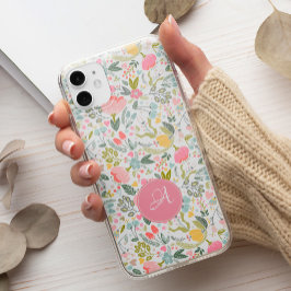 Niedliches pastellrosa florales botanisches Monogr Case-Mate iPhone 14 Hülle
