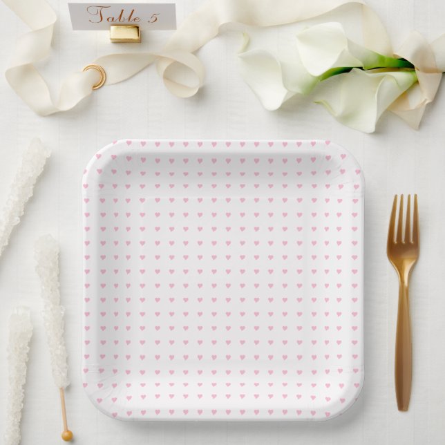 Niedliches, pastellrosa Herzmuster Pappteller (Hochzeit)