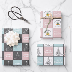 Niedliches pastellrosa und blaues Weihnachtsmuster Geschenkpapier Set