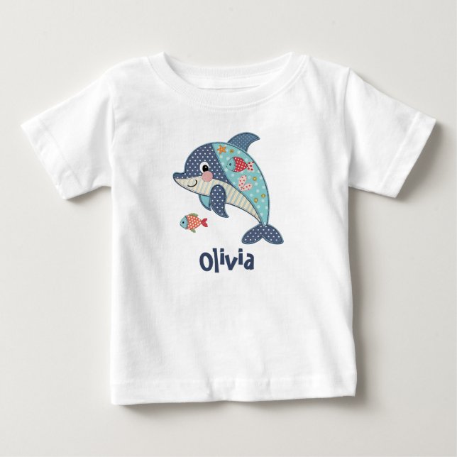 Niedliches Patchwork Dolphin Baby T-shirt (Vorderseite)