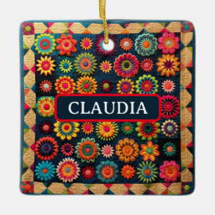 Niedliches Patchwork Floral Quilt Weihnachten Keramikornament