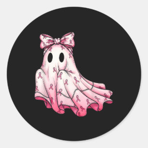 Niedliches Patchwork Ghost Pink Ribbon Brustkrebs Runder Aufkleber