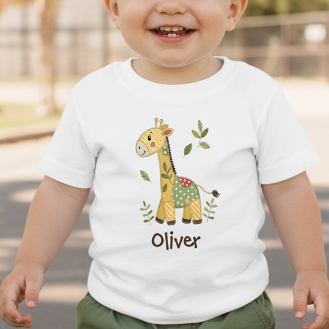 Niedliches Patchwork Giraffe Baby T-shirt (Von Creator hochgeladen)