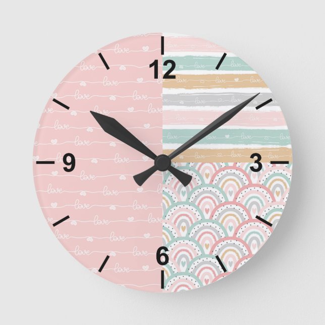 Niedliches Patchwork - Hörnchen - Regenbogen - Wan Runde Wanduhr (Vorderseite)
