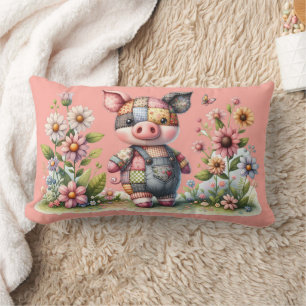 Niedliches Patchwork Piglet im Blumengarten Lendenkissen