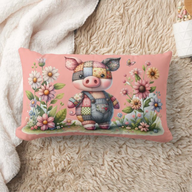 Niedliches Patchwork Piglet im Blumengarten Lendenkissen (Decke)
