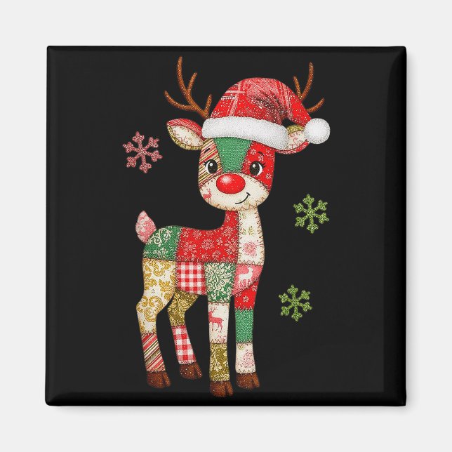 Niedliches Patchwork Reindei Weihnachten Weihnacht Magnet (Vorne)