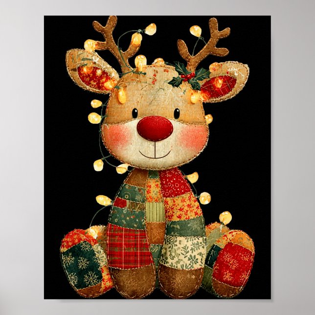 Niedliches Patchwork Reindei Weihnachten Weihnacht Poster (Vorne)