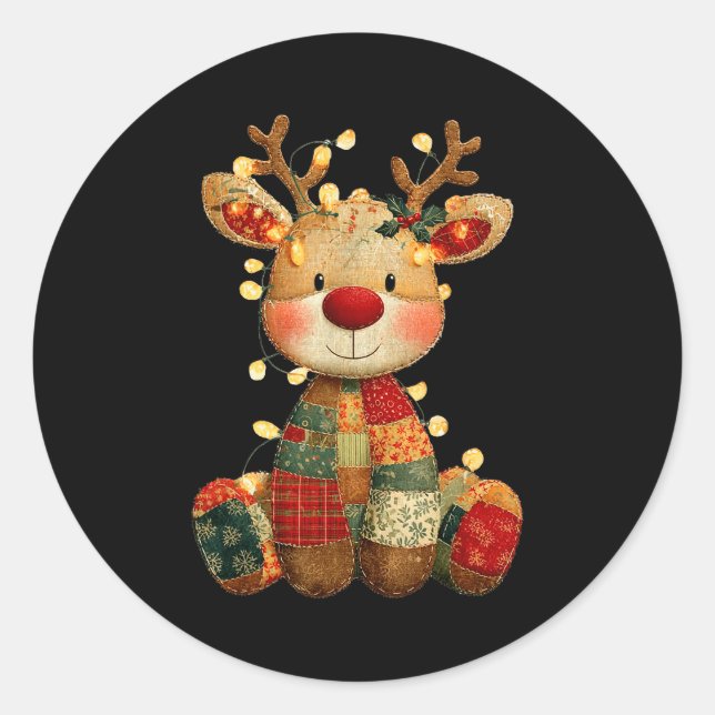 Niedliches Patchwork Reindei Weihnachten Weihnacht Runder Aufkleber (Vorderseite)