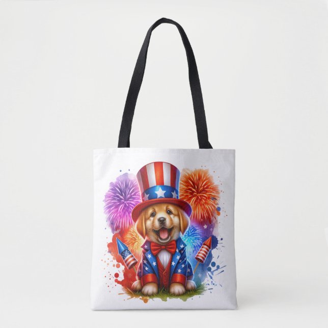 Niedliches Patriotic Uncle Sam Puppy Fireworks (Vorderseite)