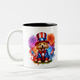 Niedliches Patriotic Uncle Sam Puppy Fireworks Zweifarbige Tasse