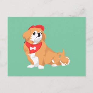 Niedliches Pekingese mit Red Hat und Bone Bandana  Postkarte