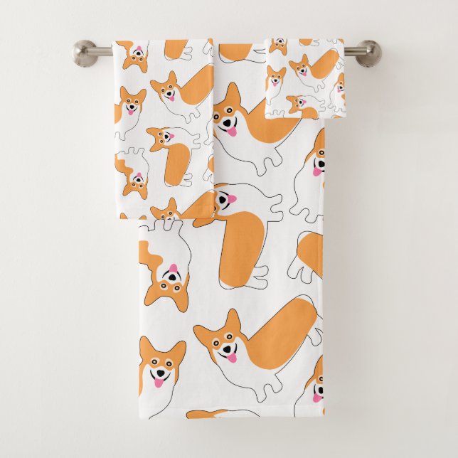 Niedliches Pembroke Welsh Corgis Pattern Badhandtuch Set (Insitu)