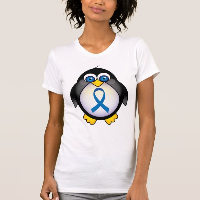 Niedliches Penguin-blaues Band-Bewusstsein T-Shirt (Vorderseite)
