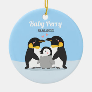 Niedliches Penguin-Küken und Familie Keramik Ornament
