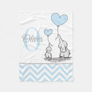 Niedliches Personalisiertes Blue Gray Elephant Zic Fleecedecke